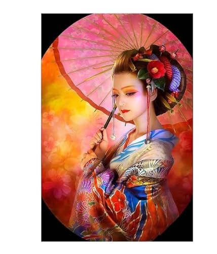 MKANLKX Full Round Diamond 5D DIY Diamond Painting Japanese Woman Embroidery Cross Stitch Rhinestone Mosaic Painting Decor Gift 40X50Cm von MKANLKX