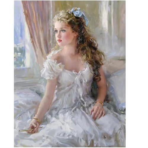 MKANLKX Girl 5D DIY Diamond Painting, Diamond Mosaic Picture, Full Round Drill Handwork Embroidery Kits B 40X50Cm von MKANLKX