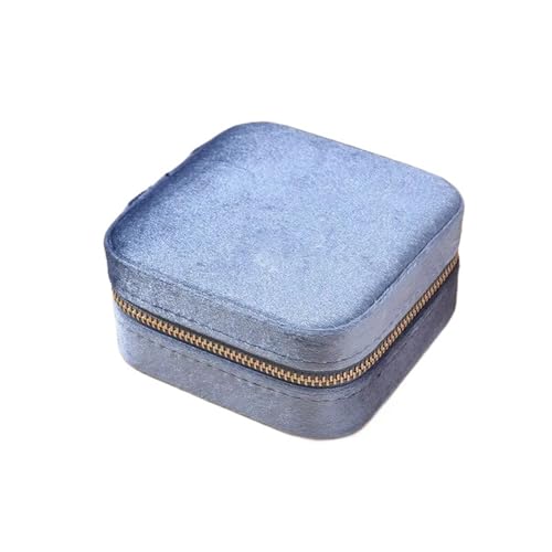 MKEMQXBEP Plüsch-Samt-Schmuckschatulle for Frauen, geometrische quadratische Schmuckaufbewahrung, tragbare Reiseboxen mit Reißverschluss(Blue 1pc) von MKEMQXBEP