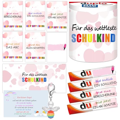 EINSCHULUNG SCHULKIND Schultstart Aufkleber Set passend für Einschulung Schultüte Mutmacher Karte Spruch Schultüte Zuckertüte erster Schultag I Geschenk zum SCHULKIND + Grußkarte I ohne Schokolade von MKISHINE