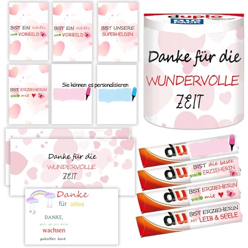 Erzieherin Aufkleber Set passend für Duplo Schokolade Abschiedsgeschenk für Erzieher mit vorgedruckten Aufklebern Abschied Erzieherin Kita + Grußkarte I ohne Schokolade ﻿ von MKISHINE