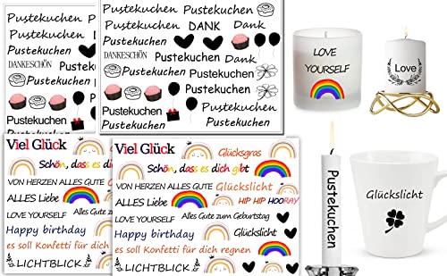 kerzen tattoofolie Kerzen dekorieren（zu 140 Kerzen) Thema"Geburtstag" Pustekuchen|Kerzentattoo-Folie Kerzen Sticker | Bastelset für Alles Gute zum Geburtstag!Bastelset Geschenk Basteln Sprüche von MKISHINE