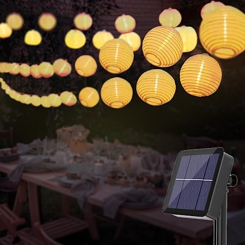 Led lichterkette lampions außen solar,6.5M 30 LED Laternen 8 Modi Wasserdicht Solar Beleuchtung, Solar Lichterkette Aussen für Garten, Hof, Hochzeit, Fest Deko, Balkon, Weihnachten,Party Deko von MKKM