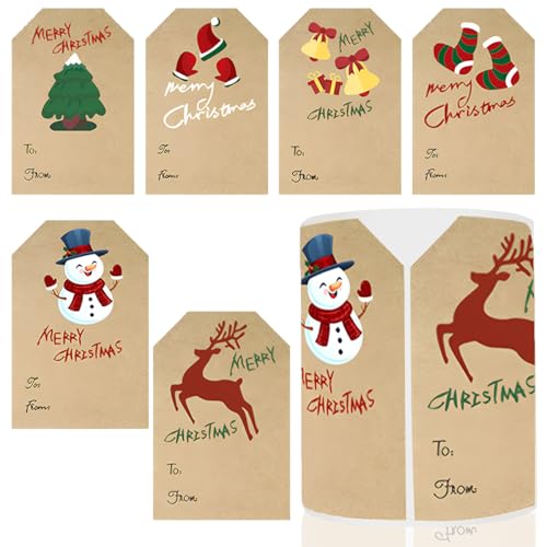 200 Stück Aufkleber Weihnachten zum Beschriften Christmas stickers Weihnachtssticker Kraftpapier Etiketten Selbstklebend Aufkleber Frohe Weihnachten Geschenkaufkleber Weihnachtsdeko von MKKZLPN