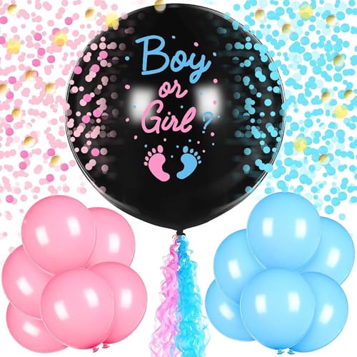 Gender Reveal Party Dekoration, Mädchen Oder Junge überraschung Deko, Babyparty Deko Girl Or Boy Geschlecht Offenbaren Ballon Mit Team Boy Team Girl Konfetti, Boy Or Girl Banner Deko für Baby Shower von MKKZLPN