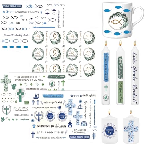 MKKZLPN Kommunion Kerzen Sticker 4PCS Wasserschiebefolie Kerzen Blätter Kerzentattoos Für Taufe Kerzen Dekorieren Kommunion Deko Wasserschiebefolien Für Kerzen Und Keramik von MKKZLPN