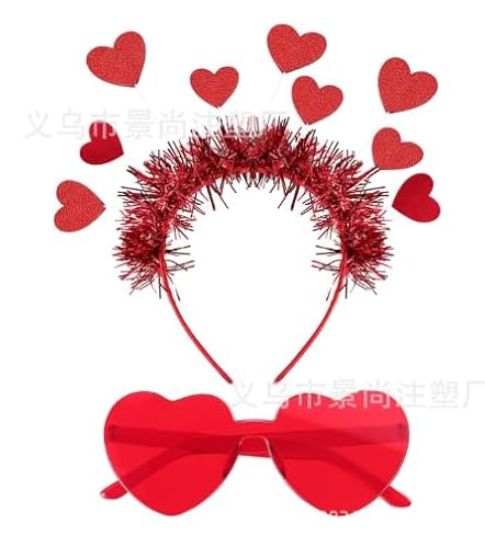 MKKZLPN Party Haarreifen 2PCS Partybrille Valentinstag Stirnband Brille Liebe Herz Haarreifen Partybrille Set für Valentinstag Requisiten Party Kostüm Zubehör Hochzeit Foto Requisiten Kostüm Party von MKKZLPN