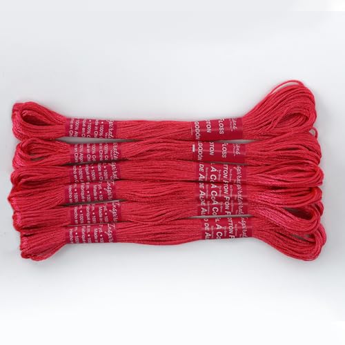 MKLHAVB Stickgarn 6 Farben Polyester-Stickgarn, Kreuzstich, Handarbeit, 8,7 Yards (8 m) Faden, 6-teiliges Set. Threads Nähgarne(Fluorescent Red) von MKLHAVB