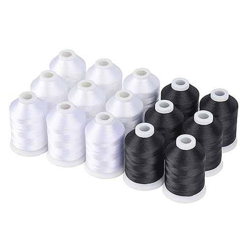 MKLHAVB Stickgarn Stickmaschinengarn, 15 Optionen, 15 Farben, Set, Polyester, 40 WT, 120D-Garn for Stickmaschinen-Nähmaschine. Threads Nähgarne(9 White 6 Black) von MKLHAVB