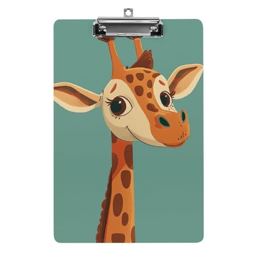 Klemmbrett, Cartoon-Giraffe, bedrucktes Acryl-Klemmbrett mit Metallclip, stabiles Klemmbrett, 32,5 x 21,6 cm Klemmbrett von MKLYR