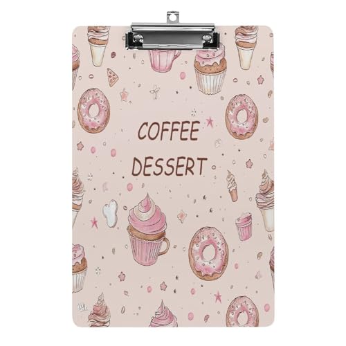 Klemmbrett, Kaffee- und Donuts-bedruckte Acryl-Klemmbretter mit Metallclip, stabiles Klemmbrett, 32,5 x 21,6 cm Klemmbrett von MKLYR