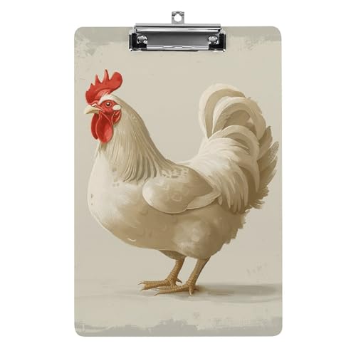 MKLYR Klemmbrett, großes weißes Huhn, bedrucktes Acryl-Klemmbrett mit Metallclip, stabiles Klemmbrett, 32,5 x 21,6 cm Klemmbrett von MKLYR