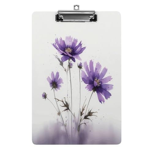 MKLYR Klemmbrett, handgezeichnete lila Blumen bedruckte Acryl-Klemmbretter mit Metallclip, stabiles Klemmbrett, 32,5 x 21,6 cm Klemmbrett von MKLYR