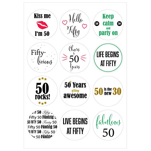 50. Geburtstag Sticker | 12 Aufkleber mit Motiv, 6 cm Durchmesser, 50. Geburtstag - Sticker - Geburtstagssticker - 50. Geburtstag von MKM Print