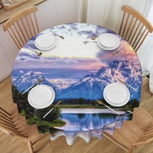 MKNAZ Grand Teton National Park bedruckte runde Stofftischdecke, 152,4 cm, dekorative Tischdecke für Küche, Esszimmer, Partys, Hochzeiten, Picknick von MKNAZ