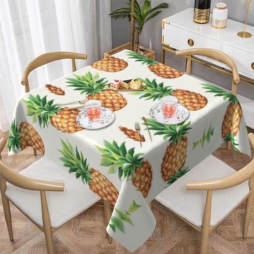 MKNAZ Quadratische Stoff-Tischdecke mit Ananas-Motiv, 137 x 137 cm, dekorative Tischdecke für Küche, Esszimmer, Partys, Hochzeiten, Picknick, LIY14H291 von MKNAZ