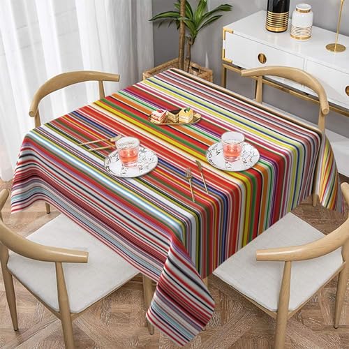 MKNAZ Quadratische Stofftischdecke mit bunten Streifen, 137 x 137 cm, dekorative Tischdecke für Küche, Esszimmer, Partys, Hochzeiten, Picknick von MKNAZ