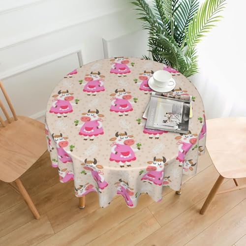 MKNAZ Runde Tischdecke mit Cartoon-Kuh-Druck, 152,4 cm, dekorative Tischdecke, Polyesterbezug für Küche, Esszimmer, Partys, Hochzeiten, Picknick von MKNAZ