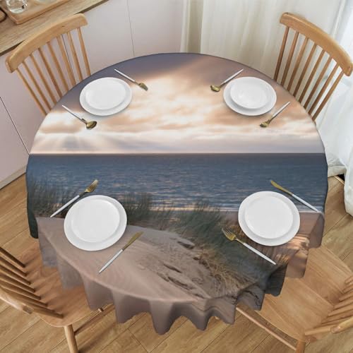 MKNAZ Stranddünen bedruckte runde Stofftischdecke, 152,4 cm, dekorative Tischdecke für Küche, Esszimmer, Partys, Hochzeiten, Picknick von MKNAZ