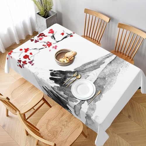 Rechteckige Stoff-Tischdecke mit japanischem Motiv "Mount Red Sun", 228 x 152 cm, dekorative Tischdecke für Küche, Esszimmer, Partys, Hochzeiten, Picknick von MKNAZ