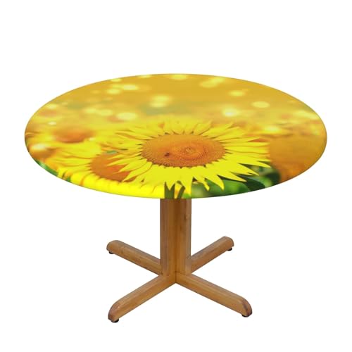 Runde Tischdecke mit Sonnenblumenfeld-Druck, Durchmesser 122 cm, dekorativer Tischschutz für Küche, Esszimmer, Partys, Hochzeiten, Picknick von MKNAZ