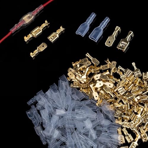 MKXOALNR 200pcs 2.8/4.8/6.3mm Female & Male Crimp Terminal Connector Insulated Spade Wire Connectors Car Cable Crimp Terminal CHELBOOYIN(200pcs 6.3mm Gold) von MKXOALNR