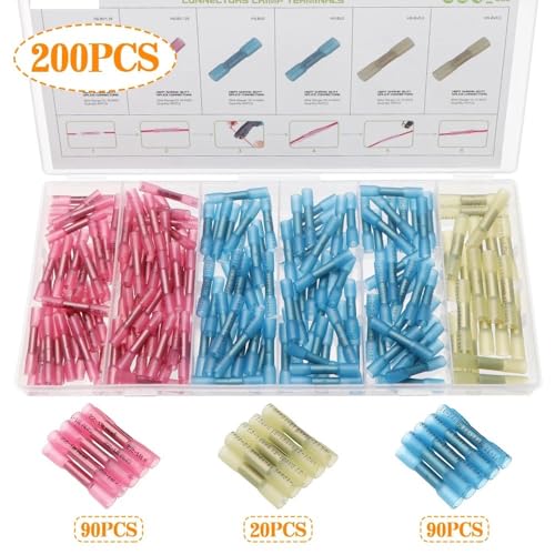 MKXOALNR 200pcs Heat Shrink Crimp Connectors Electrical Wire Butt Connectors Sleeve Terminals Insulated Waterproof Wire Cable Terminals CHELBOOYIN von MKXOALNR