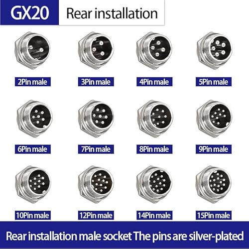 MKXOALNR GX20 5A 125V Waterproof Circular Wire Connectors: Male Female Socket Flange Square Block for 2 3 4 5 6 7 8 910 12 14 15Pin CHELBOOYIN(Fixed Male Socket,10 PCS_12P) von MKXOALNR