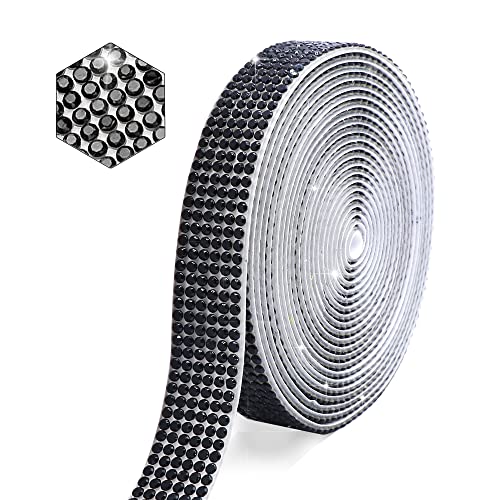 Schwarz Selbstklebende Kristall Strass Streifen Diamant Band Bling Edelstein Aufkleber Strass Rolle für Handwerk mit 2mm Strass für DIY Kunst Handwerk, Hochzeit Party, Auto Telefon Dekoration (Schwarz) von MLGDA