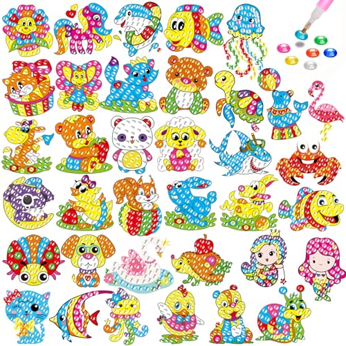 5D Diamond Painting Sticker Set für Kinder, 36 Stück DIY Karikatur Tiermalerei Tiere Diamant Aufkleber Kit [Diamant bilder für kinder] Diamant Malerei Kits für Aufkleber Farbemädchen Junge Geschenk von MLLTech