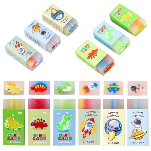 Radiergummi Set 6 Stück für Kinder, Radiergummi mit Muster Fun Radiergummi mit Intarsien für Schule Zuhause, Büro Radiergummis Schulbedarf Schreibwaren Radiergummi für Geschenke für Kinder Studenten von MLLTech