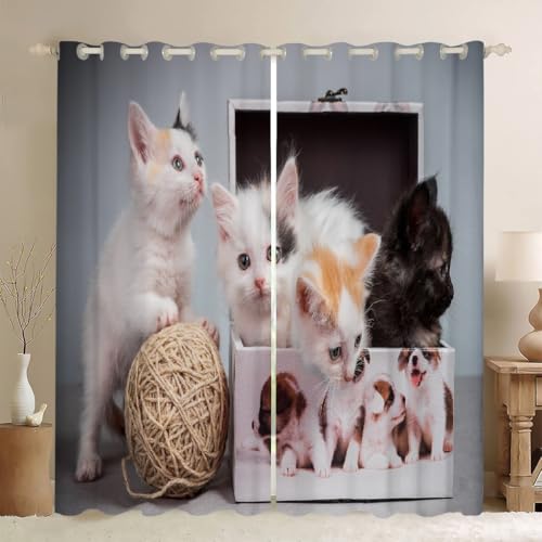 MLUNKQAIL Schallschutz Vorhang Van Katze Gardinen Wohnzimmer Wolle Verdunklungsvorhänge mit Ösen, Vorhang Blickdicht Schlafzimmer Dekoration, 2er Set, 140 x 200 cm (BreitexHöhe) von MLUNKQAIL