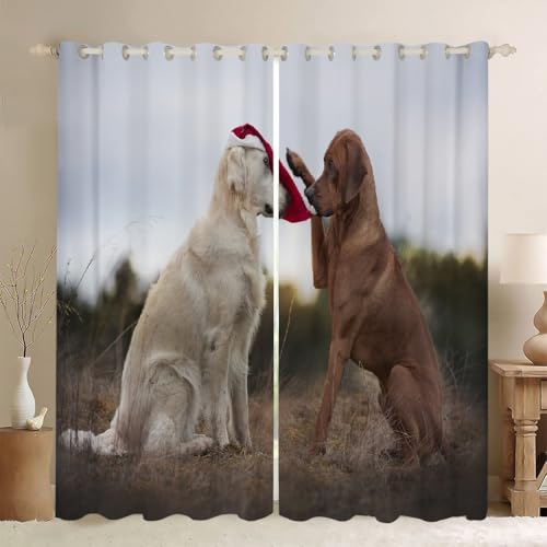 MLUNKQAIL Verdunklungsvorhänge Labrador Vorhänge Blickdicht WäLder Gardinen mit Ösen Wärmedämmvorhang Verdunklungsdekoschal Gardinen Wohnzimmer 2Er Set 50X140cm (BxH) von MLUNKQAIL