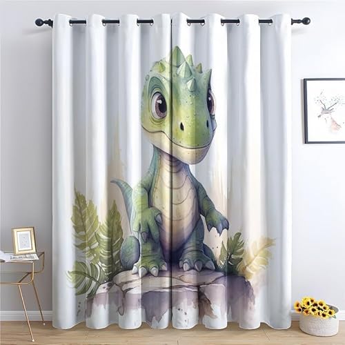 MLUNKQAIL Verdunklungsvorhänge Tier Vorhänge Blickdicht Dinosaurier Gardinen mit Ösen Wärmedämmvorhang Verdunklungsdekoschal Gardinen Wohnzimmer 2Er Set 50X140cm (BxH) von MLUNKQAIL