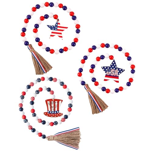 3pc Holzperle Quasten Anhänger Perle Perlen Independence Day Tassels Sommerkranz Für Sommerwandbehänge Dekorationen Home Schild von MLWSKERTY