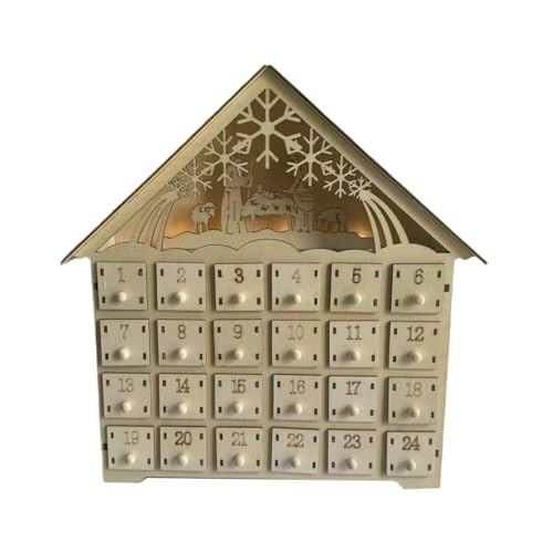 LED Beleuchteter Holz Adventskalender Weihnachtsstimmung 24-Tage Countdown Kalender Mit LED Leuchten Und Aufbewahrungsschubladen von MLWSKERTY