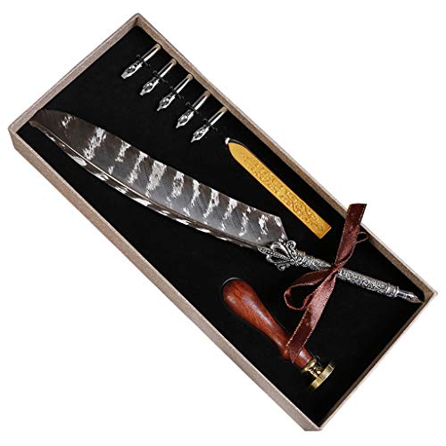 Luxus Vintage Feder Quill Dip Kalligraphie Füllfederhalter Schreibtinte 5 Federn Set Briefpapier von MLWSKERTY