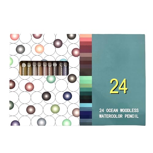 MLWSKERTY 24 Stück Aquarellstift Für Künstler Kinder Kunst Malerei Holzloser Farbstift Wasserlösliche Buntstifte von MLWSKERTY