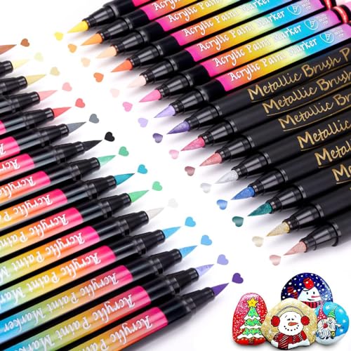 MLWSKERTY 30pcs Acrylmarker Kunstmarker Zum Malen Auf Papiersteinglas Schuhtasche 30 Farben Pinsel Pen Schnelltrocknen von MLWSKERTY