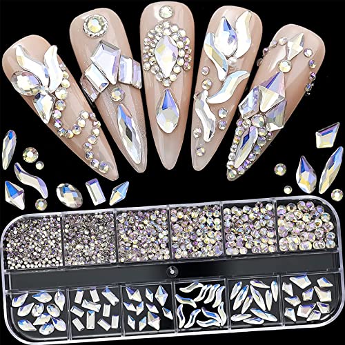 MLWSKERTY Kristall-Nagelkunst-Strasssteine, klares Glas, mehrere Formen, flache Rückseite, glänzende Nageljuwelen für Nagelkunst, DIY, Basteln, Makeu von MLWSKERTY