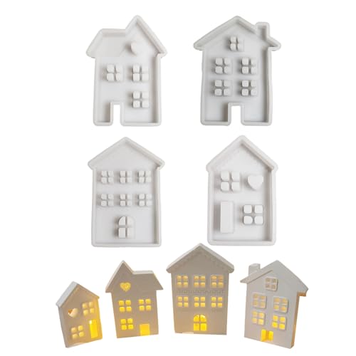 Packung 4 Dekore Silikonformen 3D Hausformharz Crafting Formen Home Ornament Formen Silikonformen Set Set von MLWSKERTY