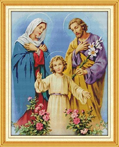 Kreuzstich Stickpackungen Vorgedruckt Anfänger Heilige Familie 11CT Stamped Cross Stitch Pre-Printed Pattern Stickerei DIY Kinder Erwachsene Home Decoration 16x20 Zoll von MLZSMYXGS