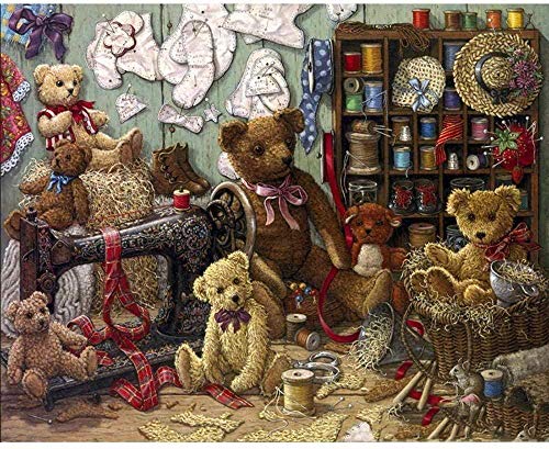 Kreuzstich Stickpackungen Vorgedruckt Anfänger Teddybär Spielen 11CT Stamped Cross Stitch Pre-Printed Pattern Stickerei DIY Kinder Erwachsene Home Decoration 40x50cm von MLZSMYXGS