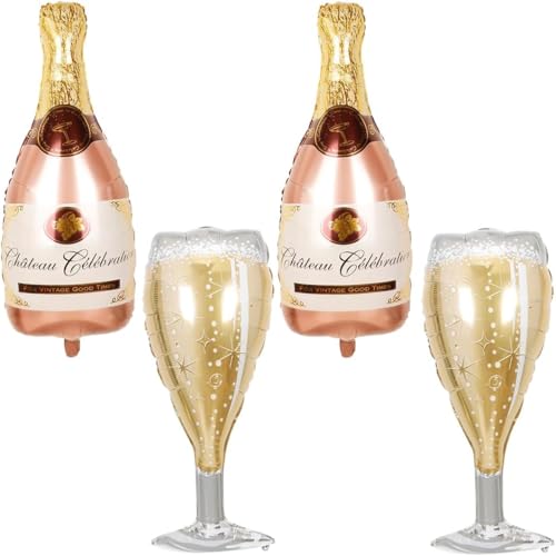 4er-Set Roségold Champagnerballons | XXL-Weinflasche Heliumballon | Weinglasballon | Ideal für Jahrestage, Geburtstagsfeiern, Hochzeiten, Feiertage und Bier-Mottoparty von MLZTINGR