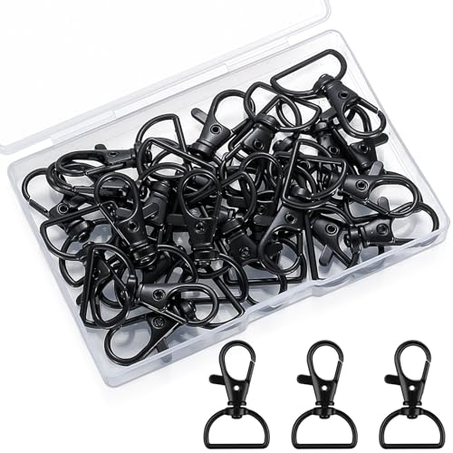 25 Stück Schwarz Karabiner Schlüsselanhänger Karabinerhaken Schlüsselanhänger mit Karabinerverschluss, Karabinerhaken mit Drehgelenk D-Ring Schlüsselringe für Taschen DIY Handwerk Makramee Zubehör von MMDBD