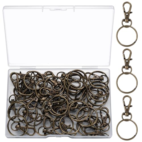 60 Stück Bronze Schlüsselanhänger und Spaltringe (30 Schlüsselringe + Twist Karabinerhaken Clips), Karabinerhaken mit Drehgelenk Schlüsselringe für Taschen DIY Handwerk Makramee Zubehör von MMDBD