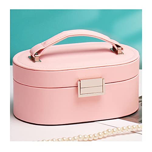 Schmuckkästchen, Schmuckkästchen, Organizer, tragbare Mini-Schmuckschatulle, Leder-Schmuck-Ring-Organizer, Aufbewahrungsbox, Geschenk-Box, Mädchen, Frauen, Schmuck-Organizer (Farbe: Weiß) (Rosa) von MMIERIKRDGTWW