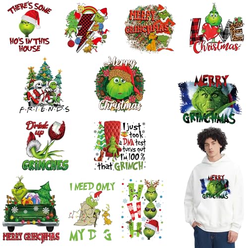 12 Blatt Weihnachten Wärmeübertragungen für T-Shirts Weihnachten Eisen auf Aufkleber mit Cartoon Design Weihnachten HTV Vinyl Eisen auf Aufkleber für Kleidung Kissen Hoodie DIY Handwerk Supplies Xmas von MMNHJHUT