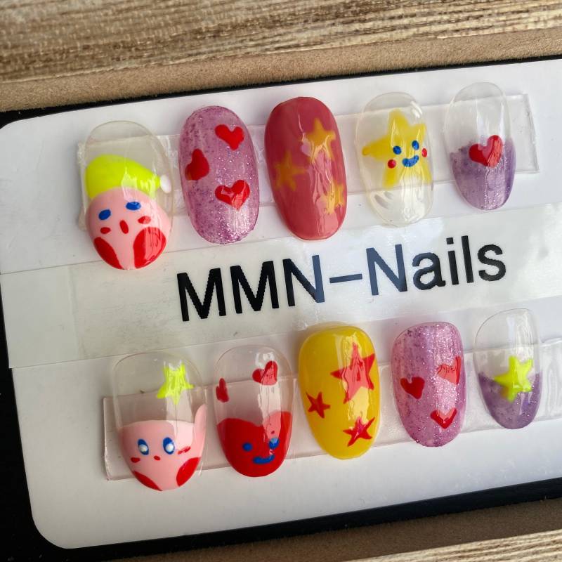 Set Von 10 Stück Nageldruck | Kirby Nägel Handdruck Cartoon Kawaii Sommer von MMNnails