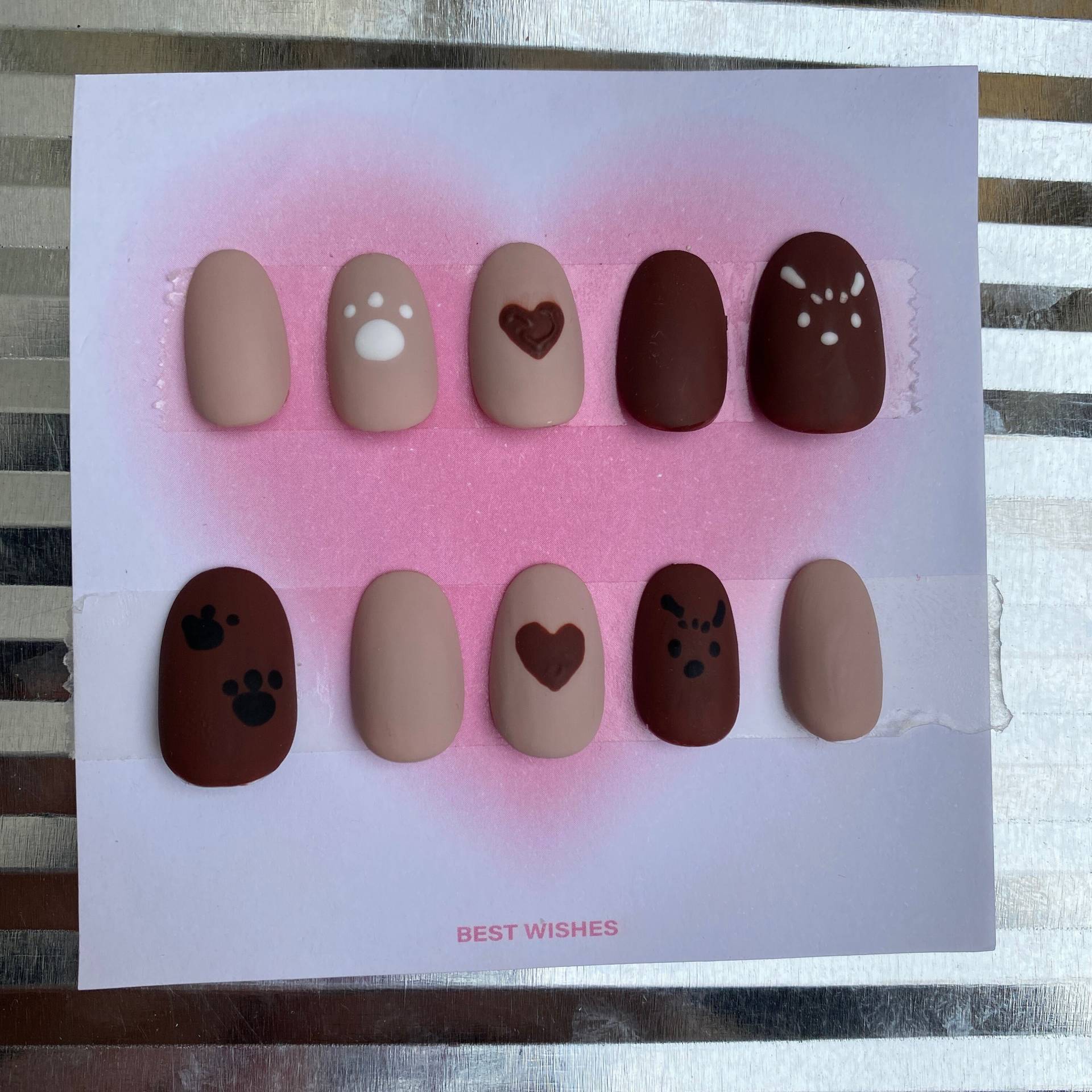 Set Von 10 Stück Nagelpresse/ Handgedruckte Nägel/Cartoon Nägel/Braune Fake Nägel von MMNnails